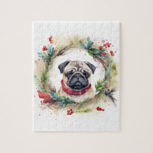 Mops-Weihnachtskranz Festlicher Hund Puzzle