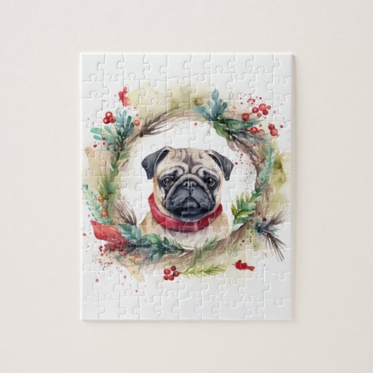 Mops-Weihnachtskranz Festlicher Hund Puzzle (Vertikal)
