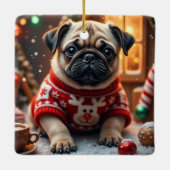 Mops-Weihnachtskunst Keramikornament (Rückseite)