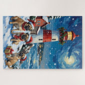 Mops-Weihnachtsleuchtturm-Feiertag Puzzle (Horizontal)