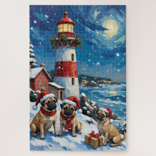 Mops-Weihnachtsleuchtturm-Feiertag Puzzle
