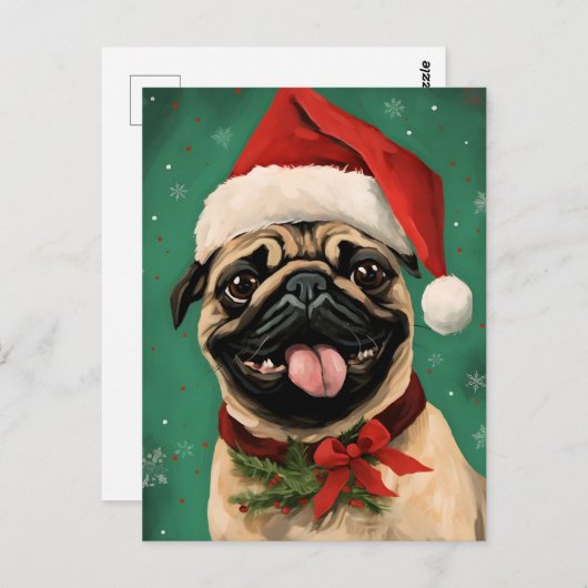 Mops Weihnachtsmalerei Postkarte (Vorne/Hinten)