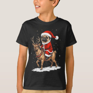 Mops-Weihnachtsmann auf Rentier Weihnachtsfeiertag T-Shirt