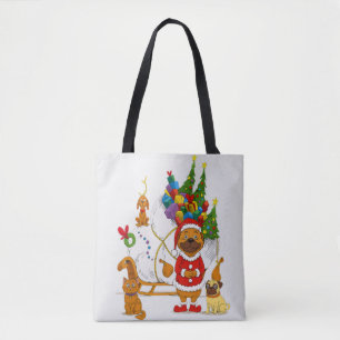 Mops Weihnachtsmann Schlitten Tasche