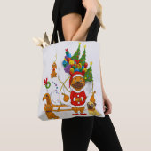 Mops Weihnachtsmann Schlitten Tasche (Von Nahem)