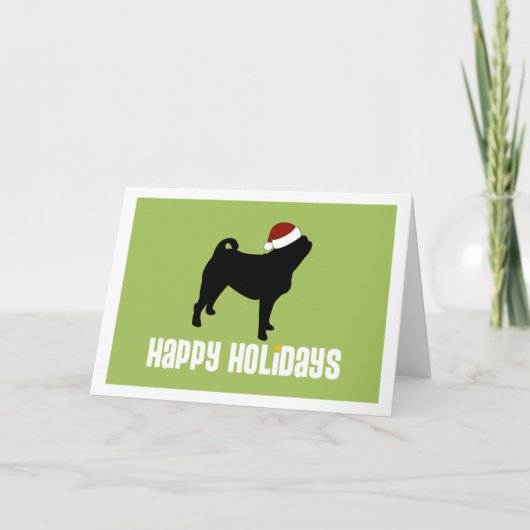 Mops Weihnachtsmannmütze Feiertagskarte (Vorderseite)