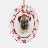 Mops Weihnachtsmannmütze Roter Schneeflocken Weihn Keramik Ornament (Rechts)