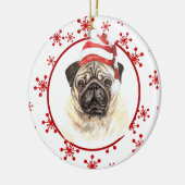 Mops Weihnachtsmannmütze Roter Schneeflocken Weihn Keramik Ornament (Links)