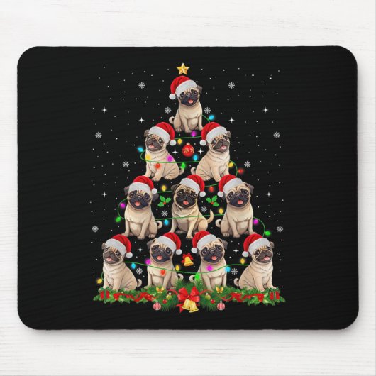 Mops Weihnachtsmannmütze Weihnachtsbaum Lichter We Mousepad (Vorne)