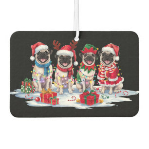 Mops Weihnachtsmannmütze will Weihnachtsbeleuchtun Autolufterfrischer