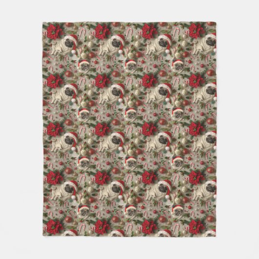 Mops Weihnachtsmuster Fleecedecke (Vorderseite)