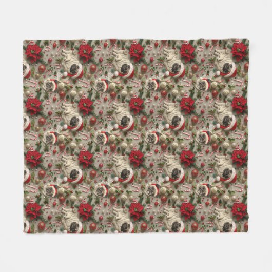 Mops Weihnachtsmuster Fleecedecke (Vorderseite (Horizontal))