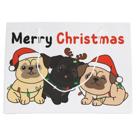 Mops Weihnachtstiere Niedlich Hunde Frohe Weihnach Große Geschenktüte (Vorderseite)