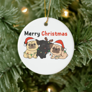 Mops Weihnachtstiere Niedlich Hunde Frohe Weihnach Keramik Ornament