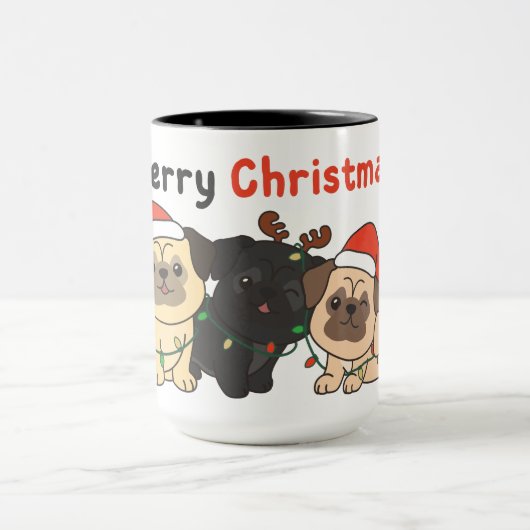 Mops Weihnachtstiere Niedlich Hunde Frohe Weihnach Tasse (Zentrum)