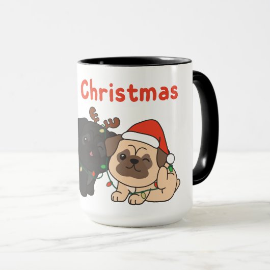 Mops Weihnachtstiere Niedlich Hunde Frohe Weihnach Tasse (VorderseiteRechts)