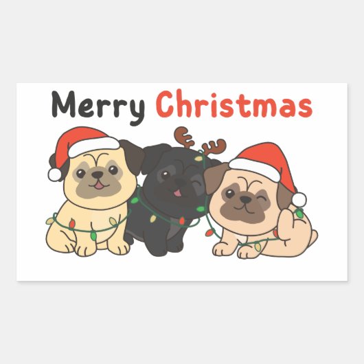 Mops Weihnachtstiere Niedlich Hunde Merry Sticker (Vorderseite)