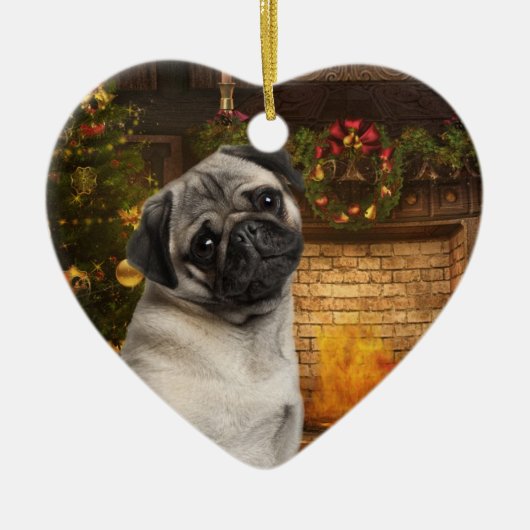 Mops-Weihnachtsverzierung Keramikornament (Vorne)