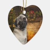 Mops-Weihnachtsverzierung Keramikornament (Links)
