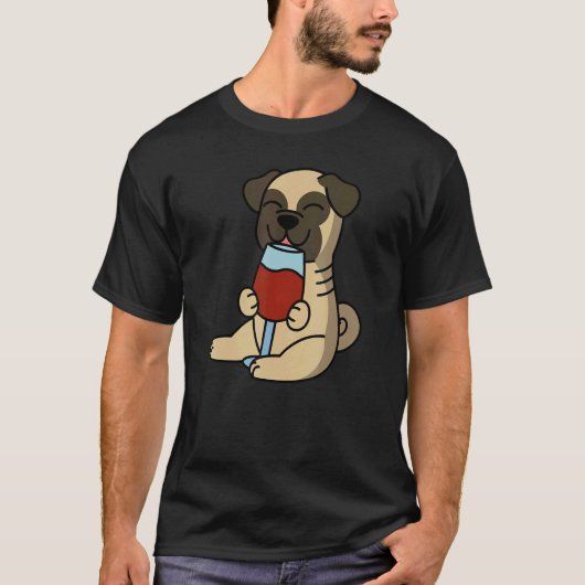 Mops Wein trinkender Hund T-Shirt (Vorderseite)