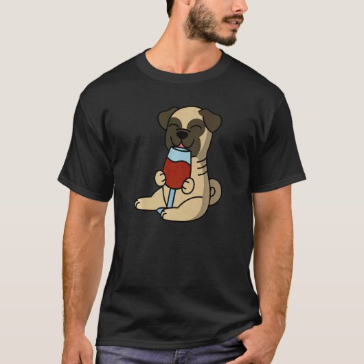 Mops Wein trinkender Hund T-Shirt (Vorderseite)
