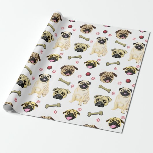 Mops-Weiß-Geschenkpapier Geschenkpapier (Ungerollt)