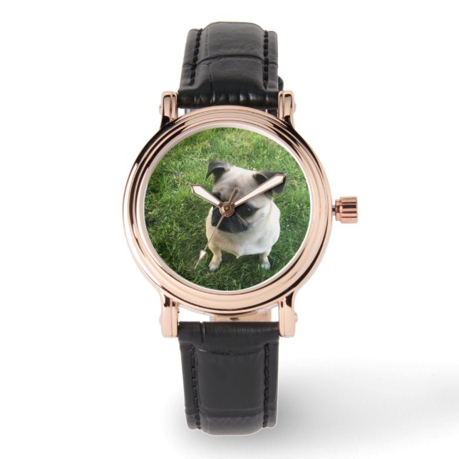 Mops-Welpe Armbanduhr (Vorderseite)