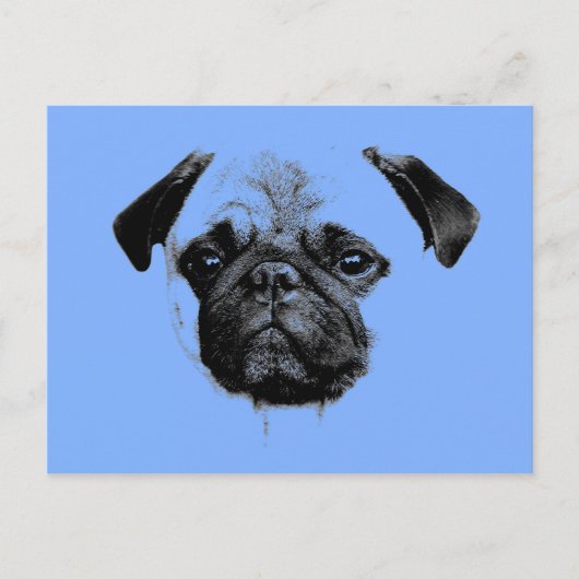 Mops Welpe Babyblau Postkarte (Vorderseite)