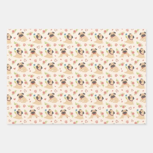 Mops Welpe Dog Wrapping Paper Set 3 Geschenkpapier Set (Vorderseite 3)