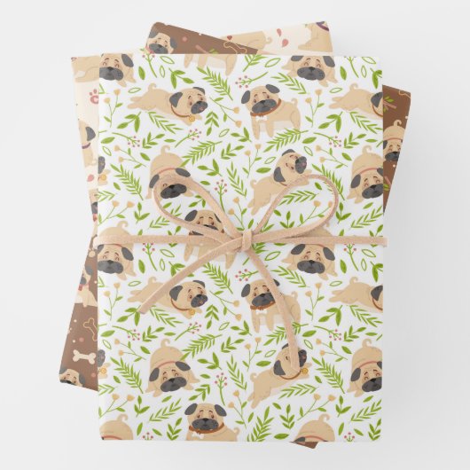 Mops Welpe Dog Wrapping Paper Set 3 Geschenkpapier Set (Beispiel)