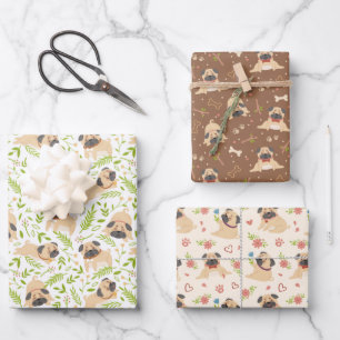 Mops Welpe Dog Wrapping Paper Set 3 Geschenkpapier Set