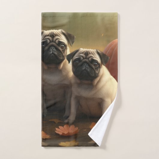 Mops Welpe Herbst Kürbis Badhandtuch Set (Handtuch)