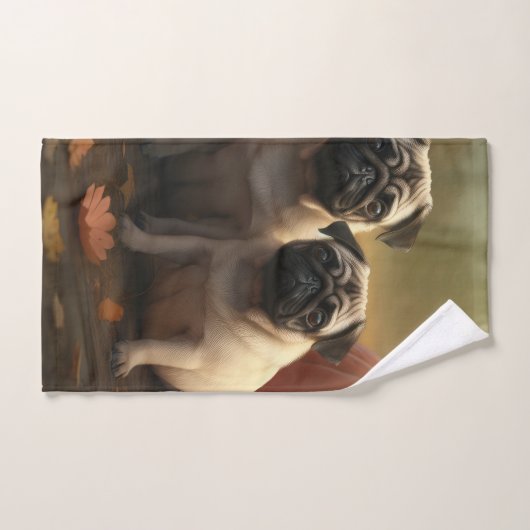 Mops Welpe Herbst Kürbis Badhandtuch Set (Handtuch)