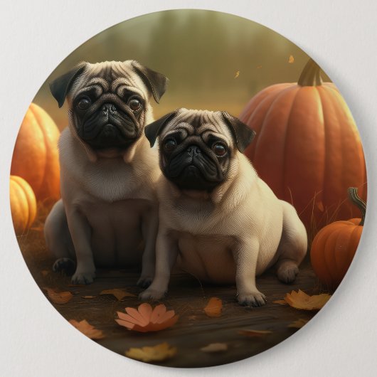 Mops Welpe Herbst Kürbis Button (Vorderseite)