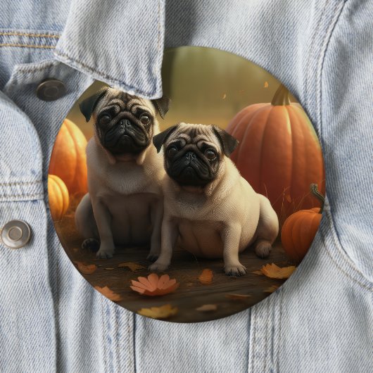 Mops Welpe Herbst Kürbis Button (Beispiel)