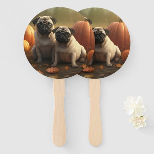 Mops Welpe Herbst Kürbis Fächer (Vorne und Hinten)