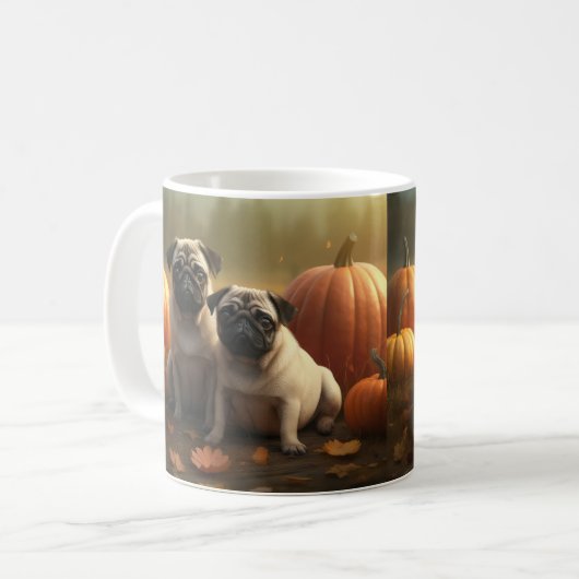 Mops Welpe Herbst Kürbis Kaffeetasse (Vorderseite Links)