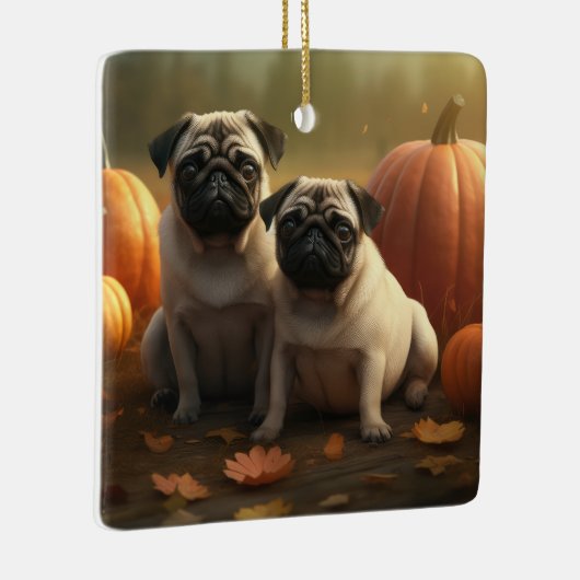 Mops Welpe Herbst Kürbis Keramikornament (Rechts)
