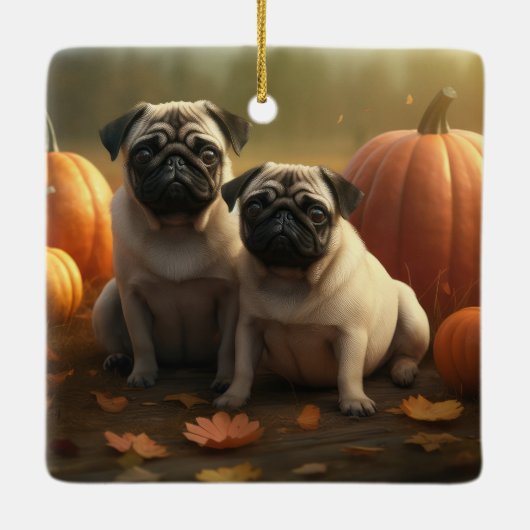 Mops Welpe Herbst Kürbis Keramikornament (Rückseite)