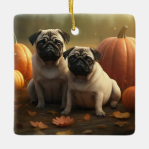 Mops Welpe Herbst Kürbis Keramikornament