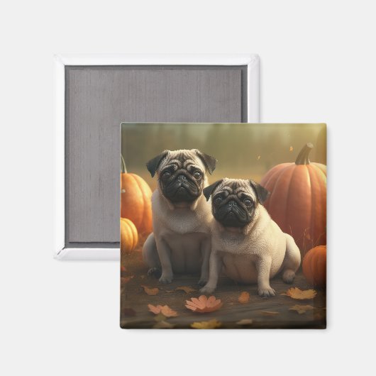 Mops Welpe Herbst Kürbis Magnet (Vorderseite/Rückseite)