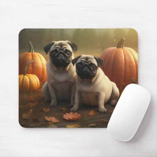 Mops Welpe Herbst Kürbis Mousepad (Mit Mouse)