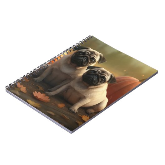 Mops Welpe Herbst Kürbis Notizblock (Linke Seite)