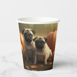 Mops Welpe Herbst Kürbis Pappbecher