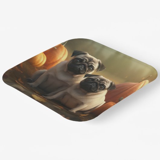 Mops Welpe Herbst Kürbis Pappteller (Gewinkelt)