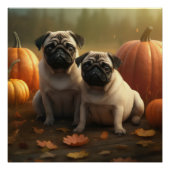Mops Welpe Herbst Kürbis Poster (Vorderseite)