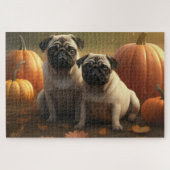 Mops Welpe Herbst Kürbis Puzzle (Horizontal)