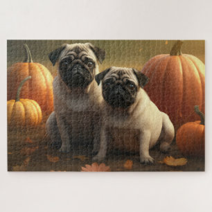 Mops Welpe Herbst Kürbis Puzzle