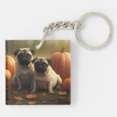 Mops Welpe Herbst Kürbis Schlüsselanhänger (Rückseite)