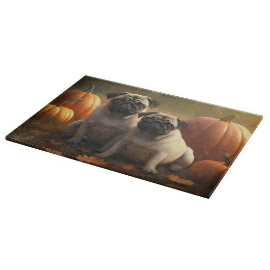 Mops Welpe Herbst Kürbis Schneidebrett (Ecke)
